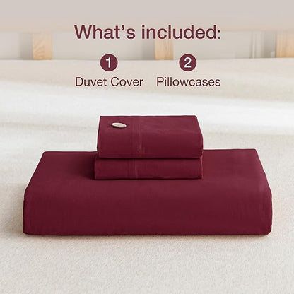 JELLYMONI Cotton Duvet Cover King Size - Burgundy Comforter Cover with Button 100% Washed Cotton 3PCS Breathable Soft Solid Bedding Set Duvet Cover 104×90in & 2 Pillowcases (NO Comforter)