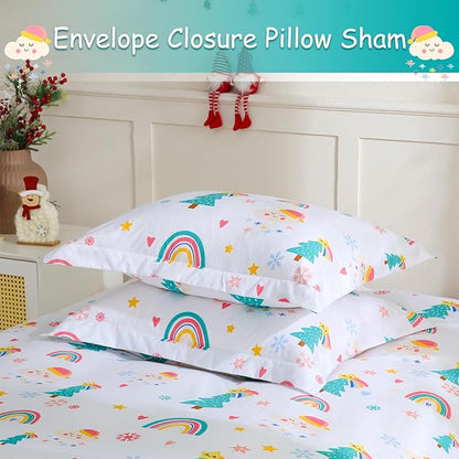 JSD Christmas Kids Duvet Cover Set Twin Size, 2 Piece Printed Microfiber Comforter Cover with Pillow Sham Zipper Closure, Comforter Not Included