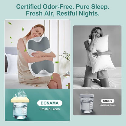 DONAMA Cervical Neck Pillow- Ergonomic Pillows for Pain Relief, Contour Memory Foam Pillow for Side/Back/Stomach Sleepers, CertiPUR-US Certified with Cooling Ice Silk Pillowcase