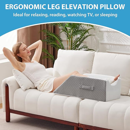 Leg Elevation Pillows for After Surgery, Injury or Rest, Memory Foam Leg Elevating Pillow, Leg Pillow Elevation Blood Circulation, Knee Pillow Wedge Pillow for Knee Hip Ankle Pain Relief, White/Grey