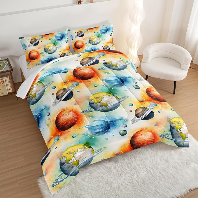 Universe Series Bedding Full Size Comforter Set for Boys,Starry Sky Planets Bedding Set Comforter for Kids Boys Girls Bedroom Decor,Space Themed Bedding Set with 2 Pillowcases.
