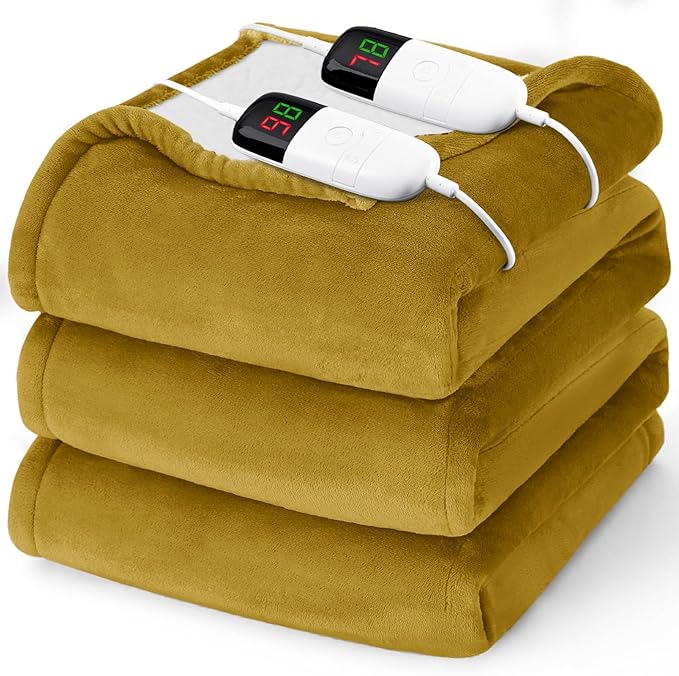 Heated Electric Blanket King Size - 90" x 100" Heating Blanket with Dual Control, 10 Heating Levels & 8 Hours Auto Off, Soft Warm Flannel Blanket, Christmas Birthday Gifts for Senior Grandma