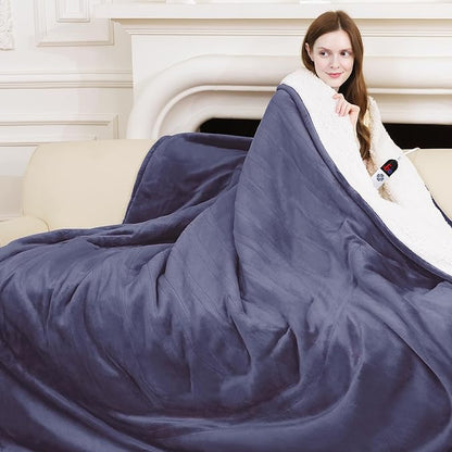 Electric Blanket Full 72"x84" - Fluffy Ultra Soft Flannel Heated Blanket Full Size with 6 Heating Levels & 10 Hours Adjustable Timer, Fast Heating & Heated Lap Blanket for Office(Purple)