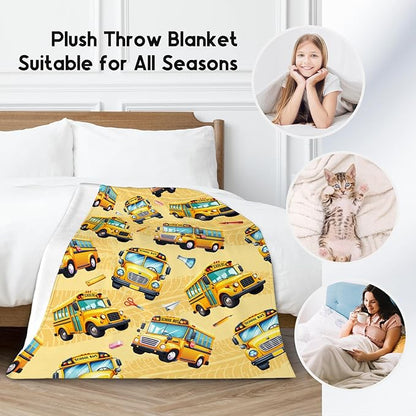 Kids Blanket Gifts for Boys School Bus Blankets - Warm Plush Flannel Small Throws for Toddler (30"x40")