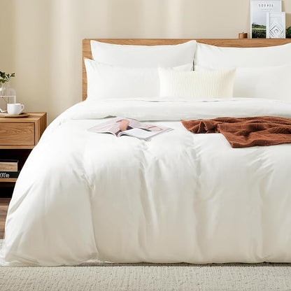 NEXHOME PRO Twin Duvet Cover Set – 100% Certified Organic Cotton with Washed Feel & Linen-Like Texture, Comfortable & Breathable, Home Bedding Set Bright White (No Comforter) 6890