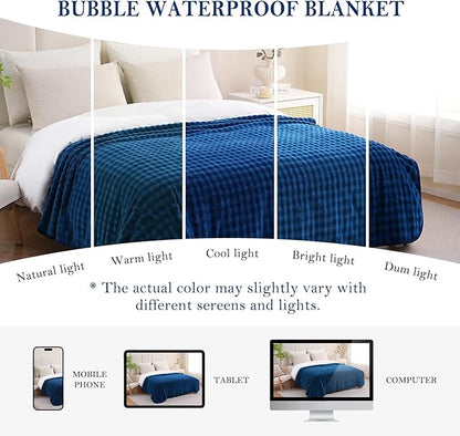 Waterproof Blanket for Bed Couch Sofa Car, Soft Leakproof Dog Blanket with 3D Bubble Pattern, Reversible Water Proof Pet Blankets for Dogs Cats Puppies (50"x60", Navy Blue)