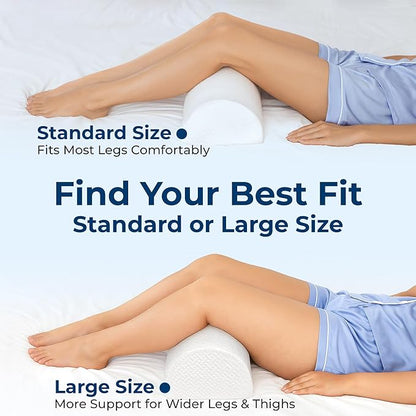 5 STARS UNITED Knee Pillow for Back Sleeping – Memory Foam Cushion for Sciatica Pain Relief – Under Leg Support for Sleeping on Back – Large Half Moon Bolster for Bed, White