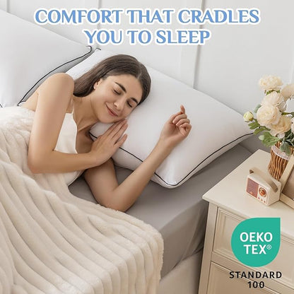 JOLLYVOGUE Pillows Queen Size Set of 4, Collection Bed Pillows for Sleeping, Hotel Quality Pillows for Side, Back and Stomach Sleepers, Soft and Supportive Oeko-Tex Certified Down Alternative Filling
