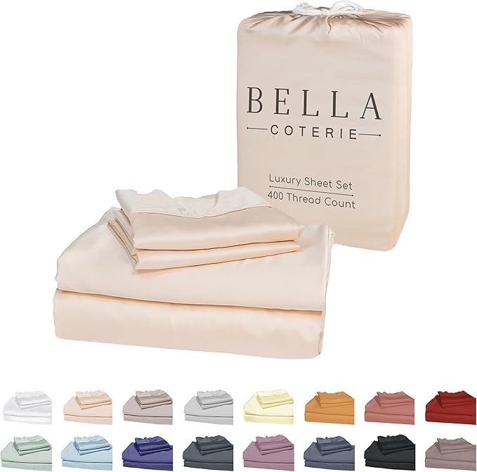 Bella Coterie Luxury Bamboo Viscose Split King Size Sheet Set | 2 Fitted Sheets for Sleep Number & Adjustable Beds | 100% Organically Grown | Cooling & Ultra Soft | 18” Deep Pocket [Champagne]