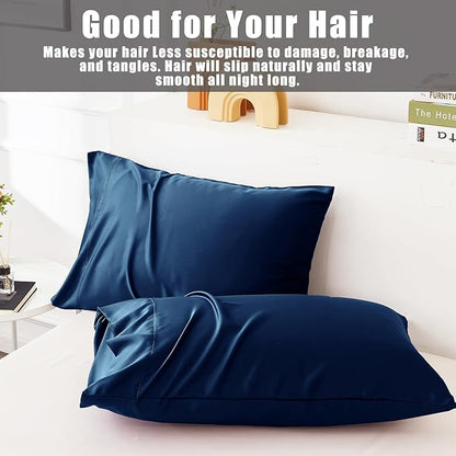 Pillow Cases King Size 2 Pack, Bamboo Rayon Cooling Pillowcases with Envelope Closure, Cool Breathable Pillow Case for Hot Sleepers & Night Sweats, 20x40 inches,Navy Blue
