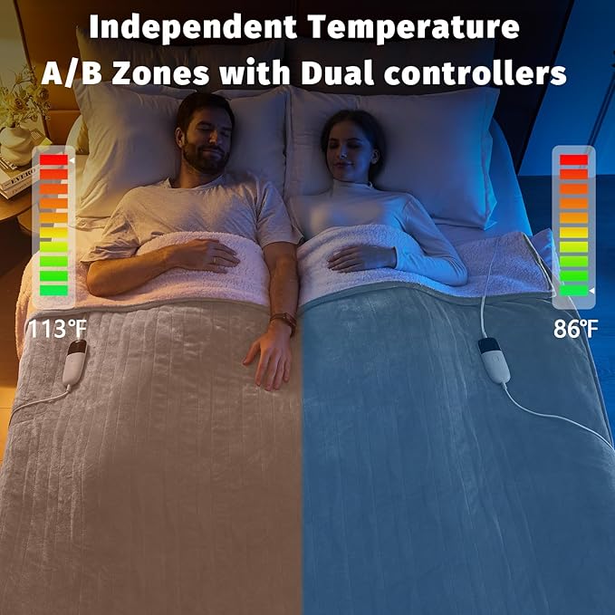 Heated Electric Blanket Queen Size - 84" x 90" Heating Blanket with Dual Control, 10 Heating Levels & 8 Hours Auto Off, Soft Warm Flannel Blanket, Christmas Birthday Gifts for Senior Grandma