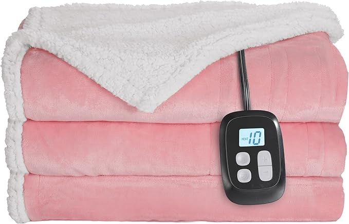 Electric Heated Blanket Twin Size - 62"x84", Soft Flannel Heating Blanket, 10 Heating Levels, 1-12 H Auto Shut Off, Breathable Warm and Washable for Bed, Light Pink