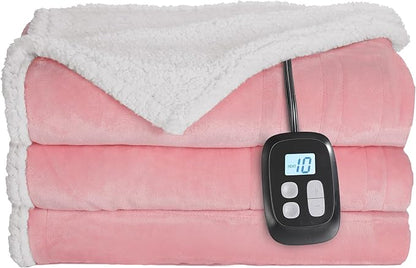 Electric Heated Blanket Twin Size - 62"x84", Soft Flannel Heating Blanket, 10 Heating Levels, 1-12 H Auto Shut Off, Breathable Warm and Washable for Bed, Light Pink