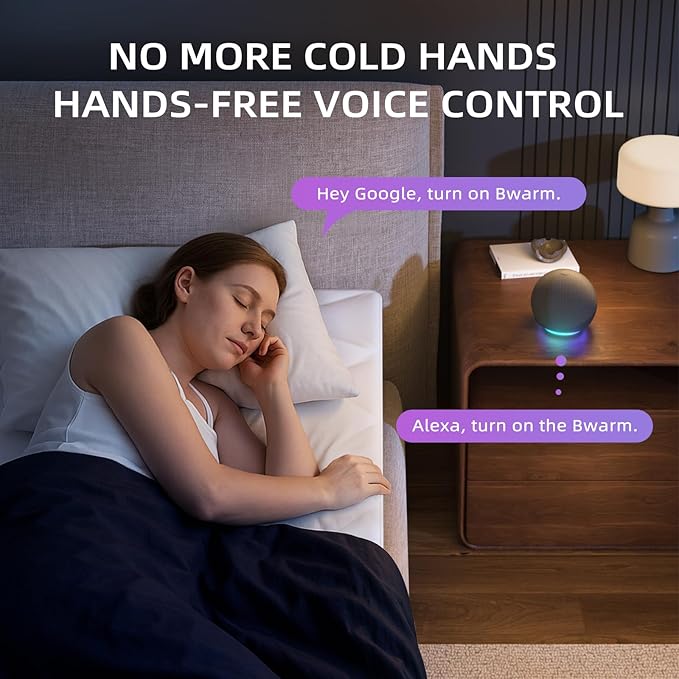 Bwarm WiFi Heated Mattress Pad Queen Size, Bed Warmer with 9 Heat Settings, 1-12 Hours Auto Off Deep Pocket, Machine Washable, Diamond Quilted White Queen 60" x 80"