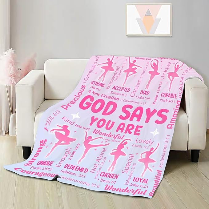Ballet Bible Verse Blanket, Inspirational Scripture Religious Gifts for Christian, Warm Soft Flannel Bible Throw for Bed Sofa Decoration 50"x60" for Teen