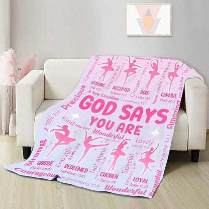 Ballet Bible Verse Blanket, Inspirational Scripture Religious Gifts for Christian, Warm Soft Flannel Bible Throw for Bed Sofa Decoration 50"x60" for Teen
