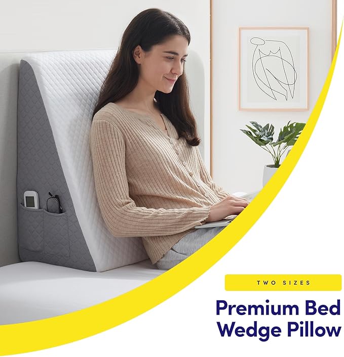 Premium Bed Wedge Pillow - Ergonomic Support for Sleeping, Post-Surgery, Acid Reflux Relief, and More - CertiPUR-US Certified Memory Foam - Removable Cover Included, Triangle, 24" x 24" x 12"