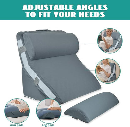 3PCS Wedge Pillow Set for After Surgery, Wedge Pillow for Acid Reflux Relief, Adjustable 9&12inch for Headboard, Orthopedic Memory Foam for Neck&Back Support,Grey