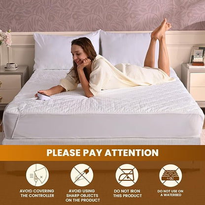 Bearhug Electric Heated Mattress Pads Full Size 54”×75” Waterproof Bed Warmer 21” Deep Pocket 10 Heat Levels 10 Heat Settings 12-Hour Timer Machine Washable White