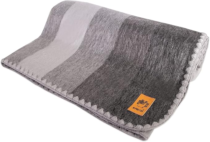 Alpaca Wool Blanket – Twin Size, 75 x 38 Inches – Warm & Lightweight – Couch, Bed, or Outdoor Blanket – Gray