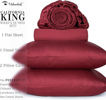 URBANHUT 1000 Thread Count California King Bed Sheets Egyptian Cotton Sheet Set, Long Staple Soft & Breathable, 4 Pc Bed Sheet Sets, Luxury Hotel Sateen Sheets Fits 16" Deep Pocket - Burgundy