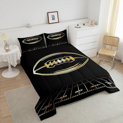 Feelyou Football Bedding Set Toddler Kids Rugby Sports Comforter Set American Football Comforter Set for Boys Golden Black Room Decor Lightweight Quilt Set with 1 Pillow Case