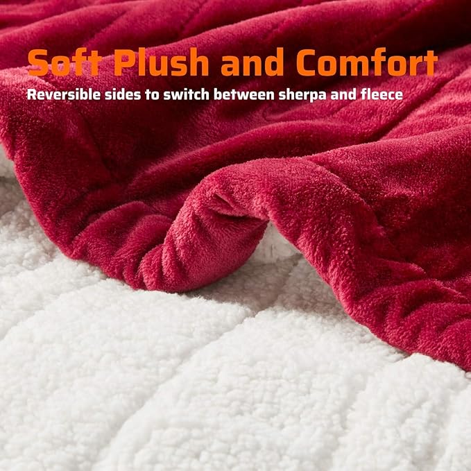 Degrees of Comfort Sherpa Plush Dual Control Electric Blanket Queen Size, Heating Blankets | Washable | Automatic Shut Off | Double Zone, 6 Heat Settings | 84" x 90" Red