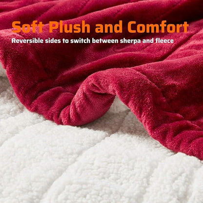 Degrees of Comfort Sherpa Plush Dual Control Electric Blanket Queen Size, Heating Blankets | Washable | Automatic Shut Off | Double Zone, 6 Heat Settings | 84" x 90" Red
