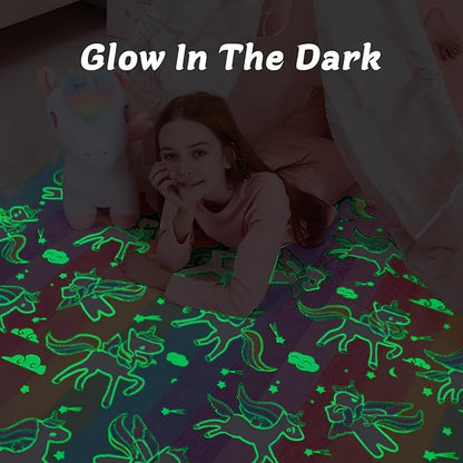 QSTEHEML Unicorns Glow in The Dark Blanket for Girls,Unicorn Gifts for Girls Age 3 4 5 6 7 8 9 10 11 12 Year Old, Soft Unicorns Rainbow Blanket - Christmas Birthday Bedroom Decor 50"×60"