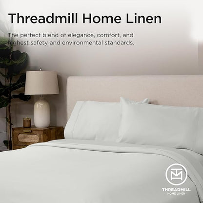 Threadmill Luxury Supima Cotton Sheets, 1000 Thread Count Soft 100% Cotton Sheets for King Size Bed, 4 Pc Light Grey King Bed Sheet Set, 5-Star Hotel Quality with Elasticized Deep Pocket King Sheet