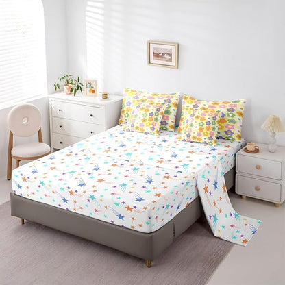 Feelyou Cute Flower 7 Piece Bedding Set Colorful Floral Comforter Set with Sheets for Kids Boys Girls Kawaii Theme Bed in a Bag Yellow Bed Set Soft Lightweight