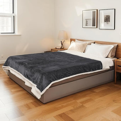 Electric Heated Blanket 62"x84" Twin Size - Flannel & Sherpa Fabric Dual-Sided, 6 Heat Settings & 10 Hours Auto Off, Soft & Cozy Warming Throw for Home, Office, or Bed, Machine Washable, Iron Gray