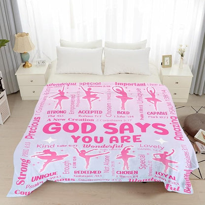 Ballet Bible Verse Blanket, Inspirational Scripture Religious Gifts for Christian, Warm Soft Flannel Bible Throw for Bed Sofa Decoration 50"x60" for Teen