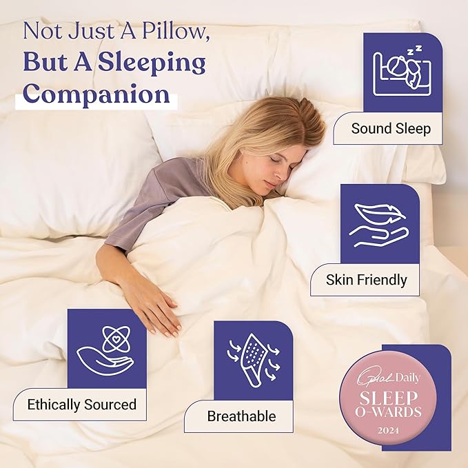 FluffCo Zen Fluff Pillows - Down Alternative - King Bed Pillow for Sleeping Made in USA - Luxury Hotel-Quality Pillow - Gift for Home - 100% Cotton, 300 Thread Count (King Size 1 Pack)