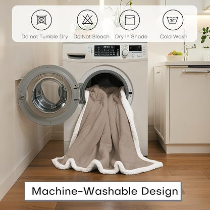 Electric Heated Blanket Twin Size 62"x84" - Dual-Sided with Microplush & Sherpa Fabric, 4 Heat Settings & 10 Hours Auto Off, Machine Washable - Light Brown