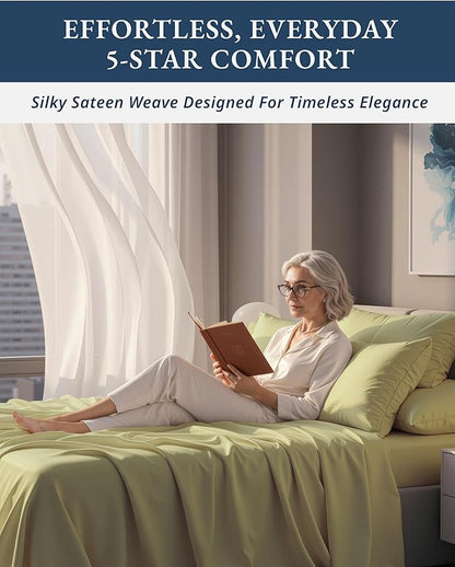 LANE LINEN Ultra Soft California King Sheets Set,100% Egyptian Cotton Mercerized Fully Elasticized with French Seam on Fitted Hotel Like Thick Luxury Bed Sheets - Sea Foam