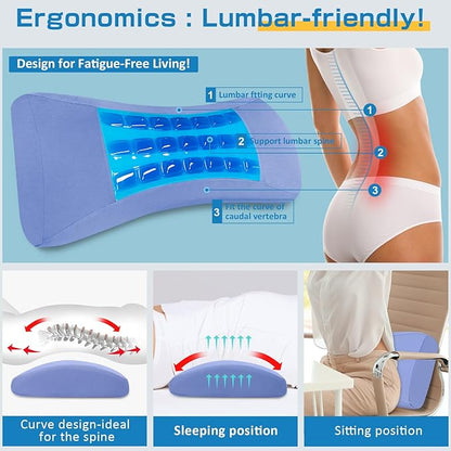 Lumbar Support Pillow for Bed Relief Lower Back Pain with Cooling Gel: Sciatica Lower Back Pillow for Sleeping-Memory Foam Waist Pillow for Side/Back/Stomach
