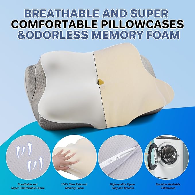 Cervical Neck Pillow for Sleeping, Memory Foam Pillows Ergonomic Contour Bed Pillow Side Sleeper Pillows for Adults, Neck Support Pillow for Back Stomach Sleepers