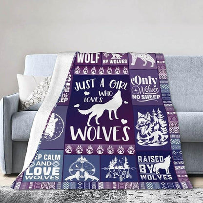 Wolf Blanket for Women Men, Cool Wolf Themed Design Printed Throw Blankets for Teens Adults Lap, Chair Sofa, Warm Soft Cozy Blanket, 50"x 60"