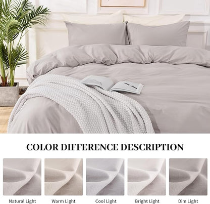 NEXHOME PRO Duvet Cover King Size, 100% Washed Cotton Orgnic Linen Like Textured Breathable Durable Comfy, 3 PCs Home Bedding Set