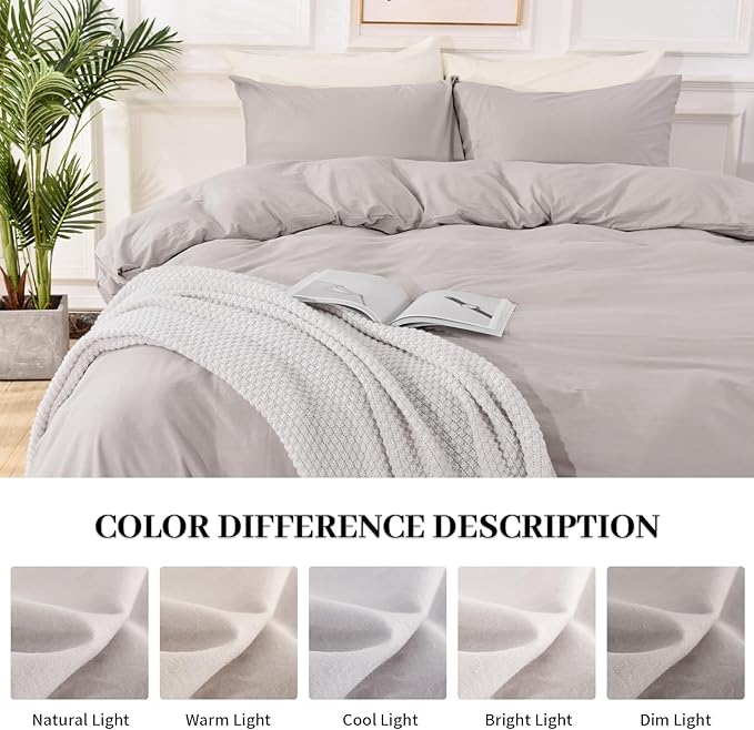 NEXHOME PRO Duvet Cover Queen Size, 100% Washed Cotton Orgnic Linen Like Textured Breathable Durable Comfy, 3 PCs Home Bedding Set