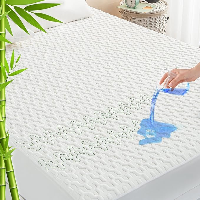 GRT Full Size Waterproof Mattress Protector Rayon Bamboo - 3D Air Fiber Cooling Mattress Protector Cover, Breathable Mattress Pad Noiseless 8''-21'' Deep Pocket Machine Washable
