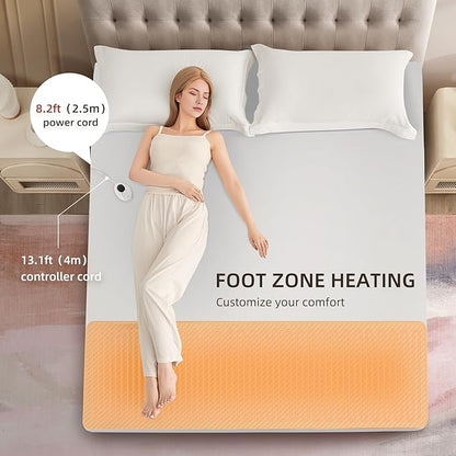 Bwarm Waterproof Heated Mattress Pad, ETL Certified Bed Warmer with 9 Heat Settings, 1-12 Hours Auto Off Deep Pocket, Machine Washable, White Foot King 78" W x 24" L
