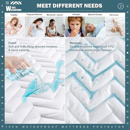 King Size Waterproof Mattress Protector Quilted, Breathable Ultra-Soft Filling Mattress Pad, Fitted Deep Pocket Mattress Cover Fits 6''-25'' Mattress White