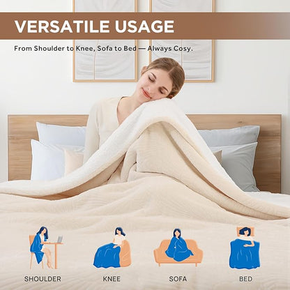 Westinghouse Electric Blanket Full, Flower Jacquard Heated Blanket Full Size with 10 Heating Levels and 1-12 Hours Auto-Off, Flannel to Sherpa Reversible, Machine Washable (72" x 84", Beige)