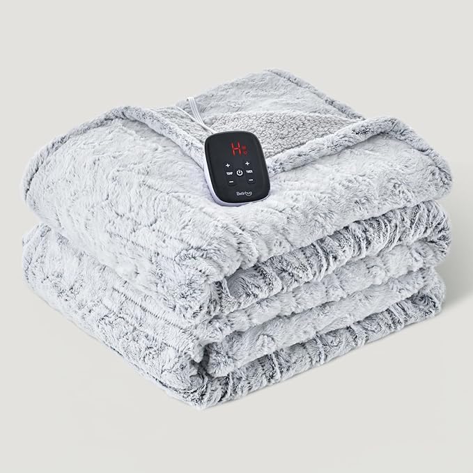 Bearhug Electric Blanket Full Size 77" x 84", 10 Heat Settings Heated Blanket, 1-12 Hour Auto Shut-Off, Faux Fur & Sherpa Dual-Sided Heating Blanket, Machine Washable, Gift-Ready Elegant Packaging