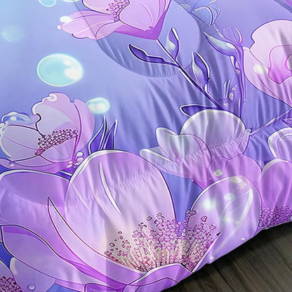 Pretty Mermaid Comforter Full for Girls Kids, Mermaid Fish Scale Floral Pattern Bedding for Girls Bedroom Decor, Ocean Themed Comforter Bedding Set with 2 Pillowcases