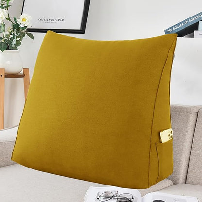 Triangular Reading Pillow Wedge Headboard Back Support Pillow for Sitting up in Bed Daybed Bolster Backrest Couch Sofa Corner Cushion Linen Yellow