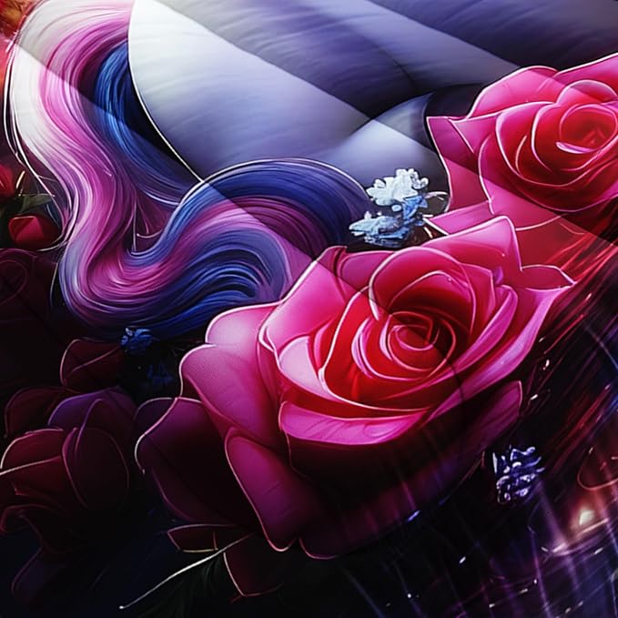 Girls Unicorn Queen Size Bedding Set,Red Rose Flowers Comforter Set for Kids Teens Room Decor,Romantic Starry Sky Galaxy Cute Bedding Sets with 2 Pillowcases.