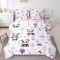 Erosebridal King Comforter Set for Kids,7 Pieces Floral Panda Bedding Sets King Bed in a Bag,Reversible Cartoon Animal Bed Set,Cute Flower Comforter, Sheets, Pillowcases and Cushion Cases